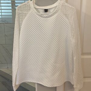 SHEIN White Quilted Sweatshirt with Textured Sleeves